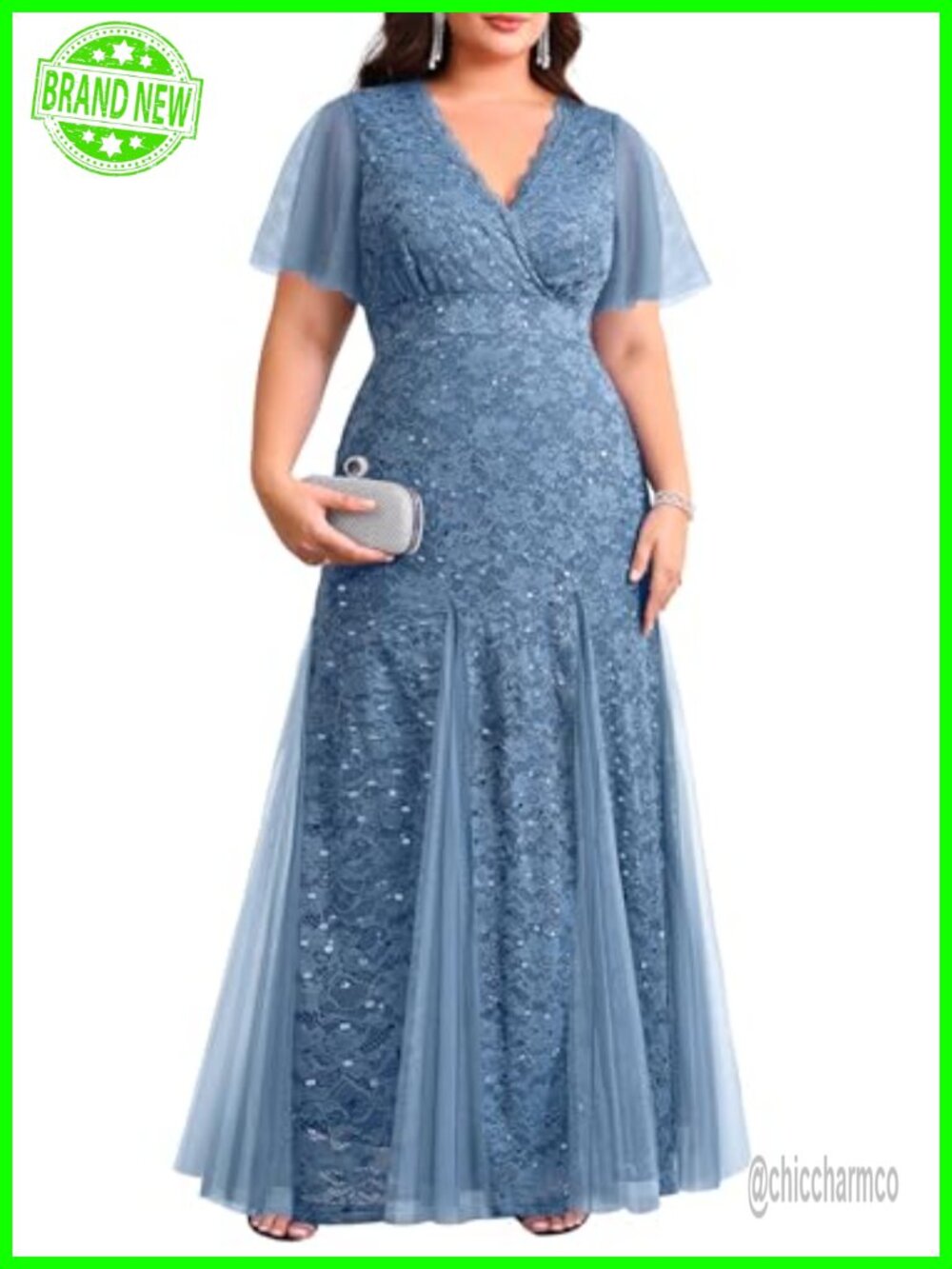 Plus Size Mermaid Sequin Lace Formal Maxi Gown Bridesmaid Dress